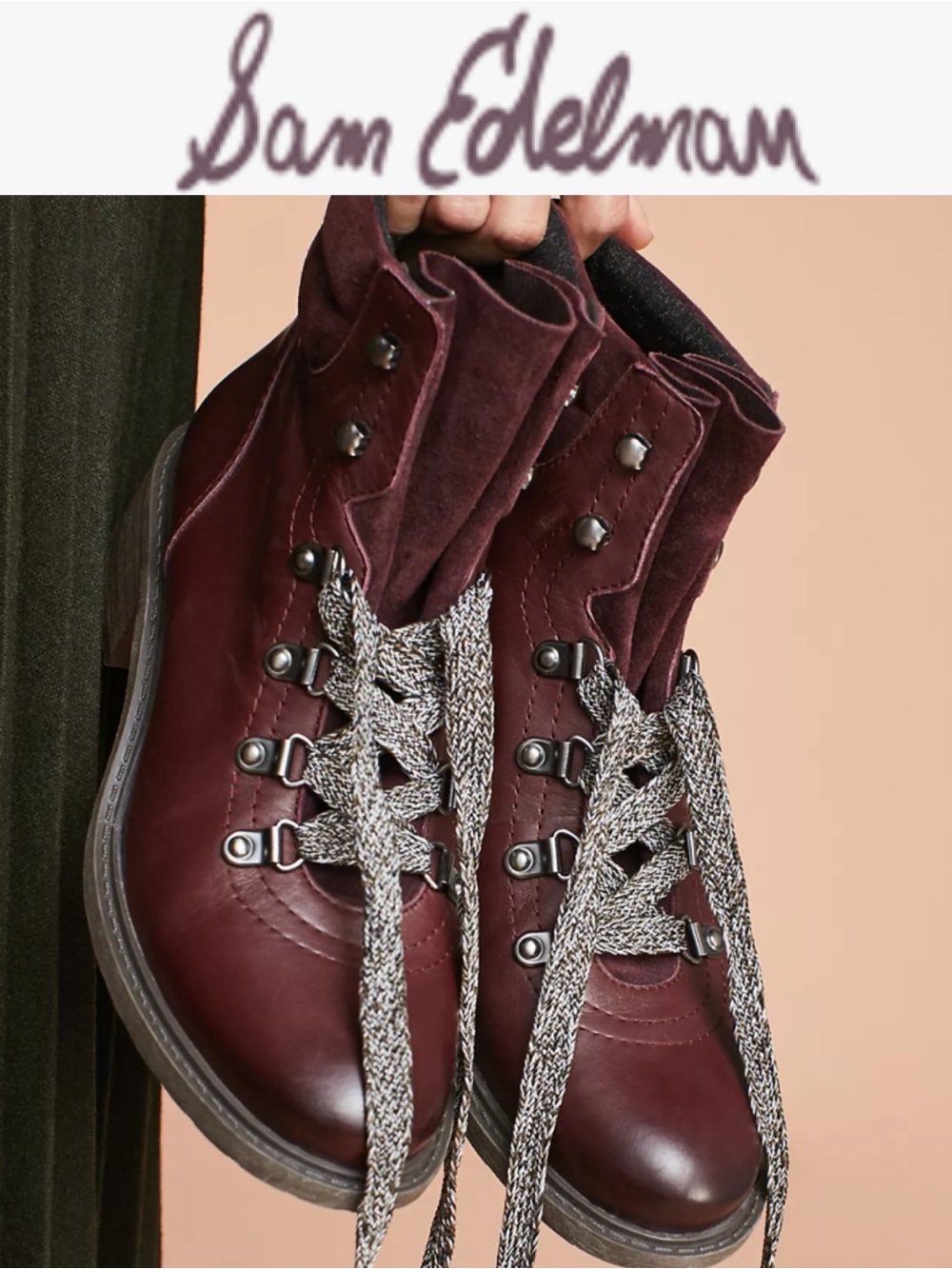 SAM EDELMAN DARRAH BURGUNDY LEATHER HIKING COMBAT BOOTS ANTHROPOLOGIE SIZE 9